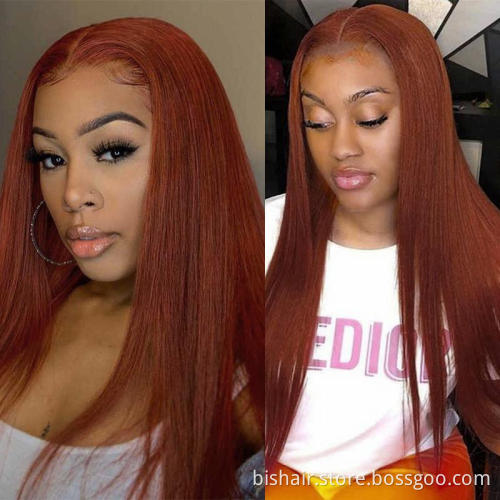 Wholesale Brown Auburn 13x4 Lace Front Human Hair Wigs Brazilian Remy Straight Pre Plucked Lace Wig For Black Women